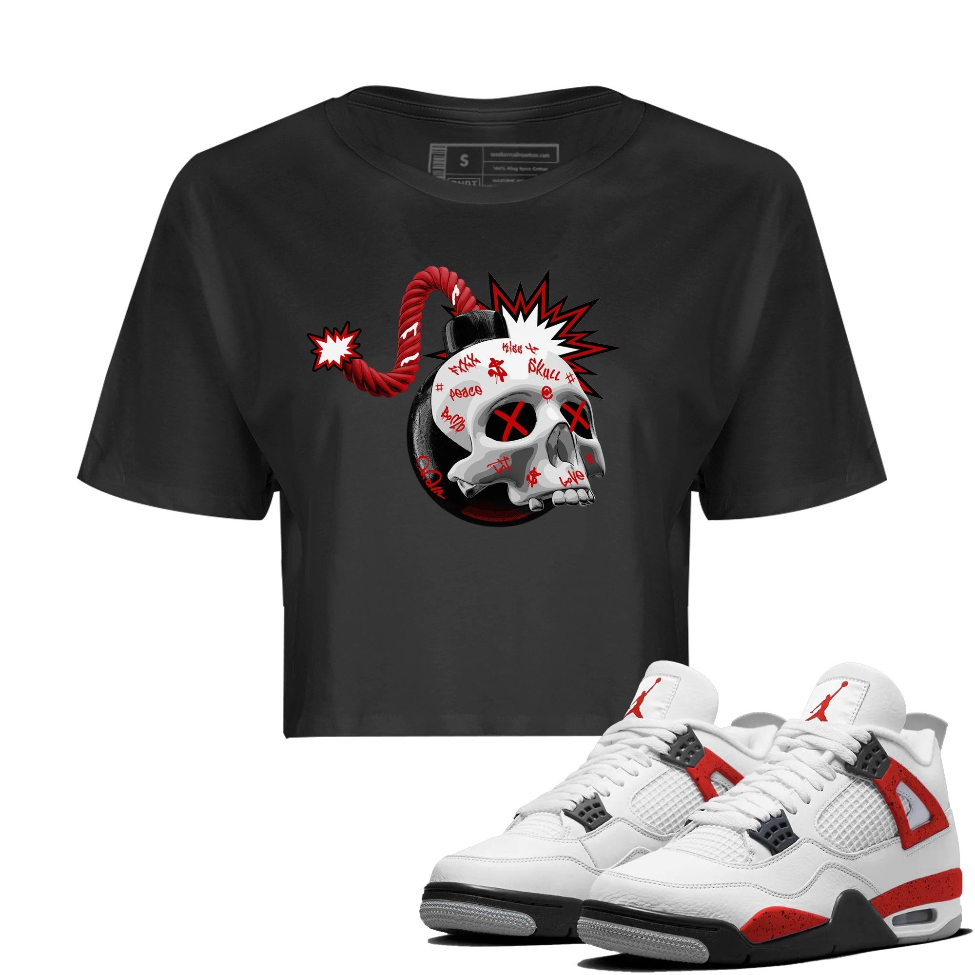 Skull Bomb Women's Tops - Air Jordan 4 Red Cement