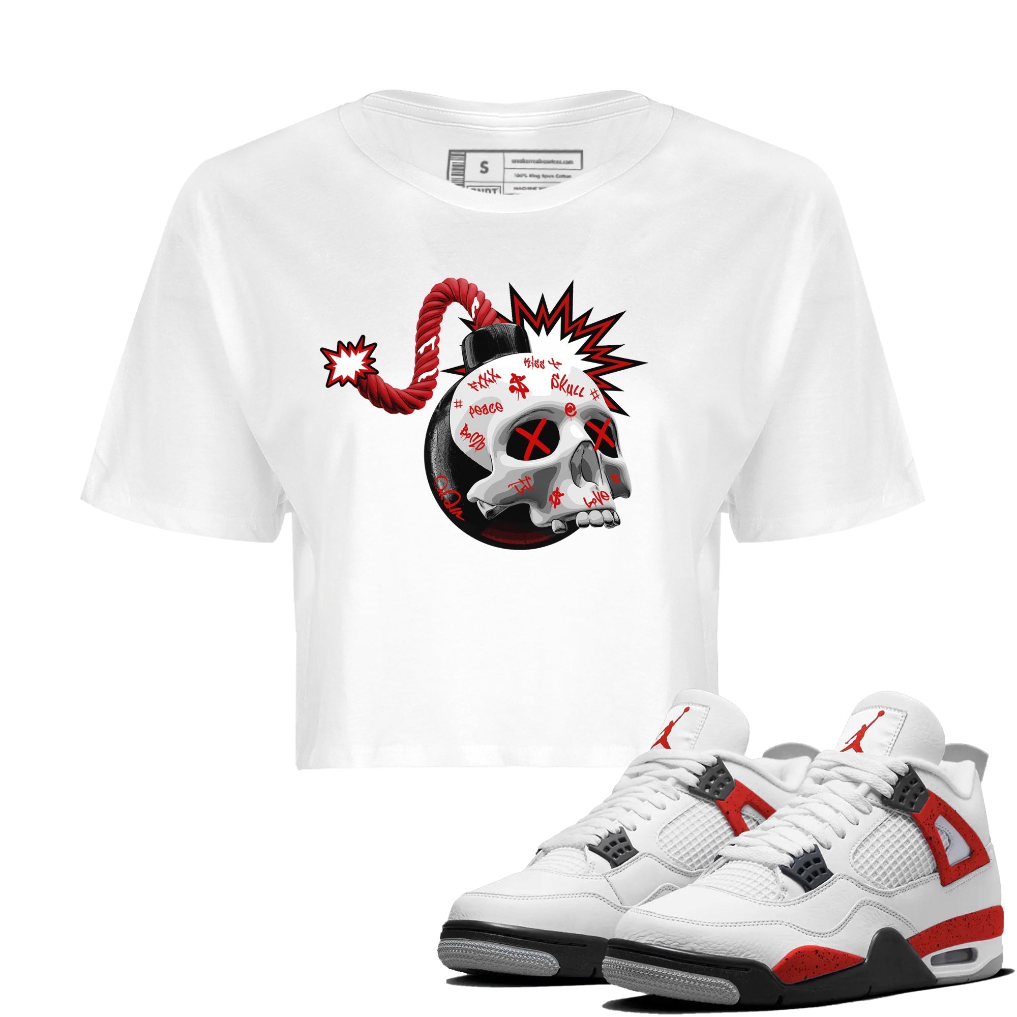 Skull Bomb Women's Tops - Air Jordan 4 Red Cement