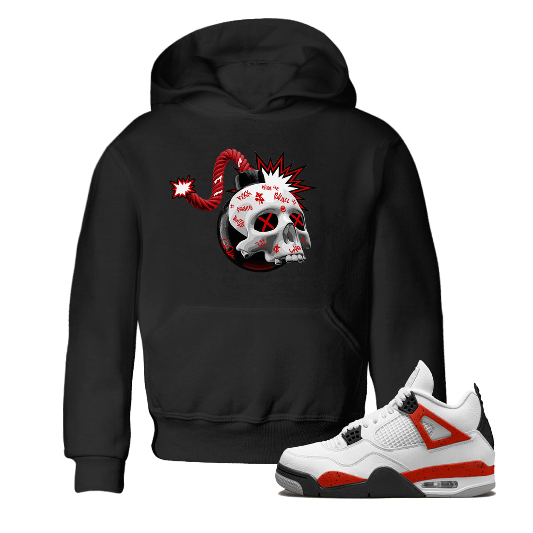 Skull Bomb Kids Tops - Air Jordan 4 Red Cement