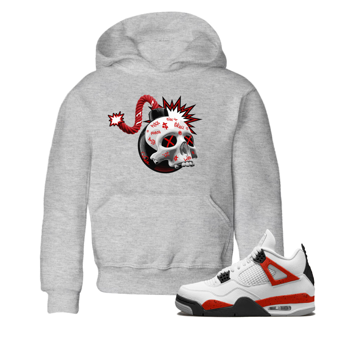 Skull Bomb Kids Tops - Air Jordan 4 Red Cement