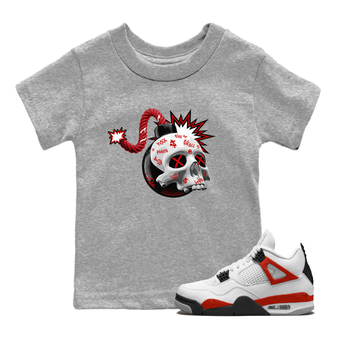 Skull Bomb Kids Tops - Air Jordan 4 Red Cement
