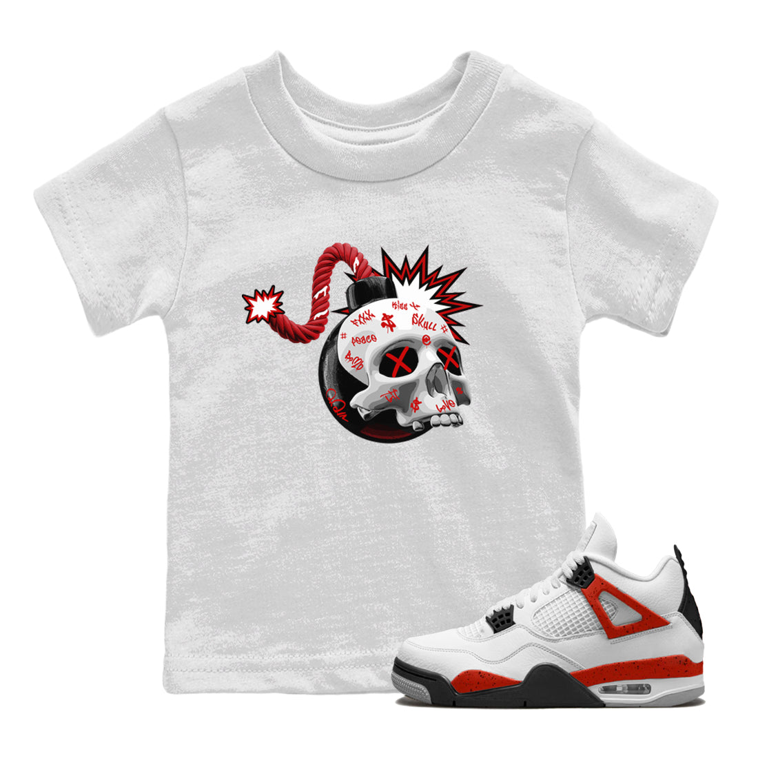 Skull Bomb Kids Tops - Air Jordan 4 Red Cement