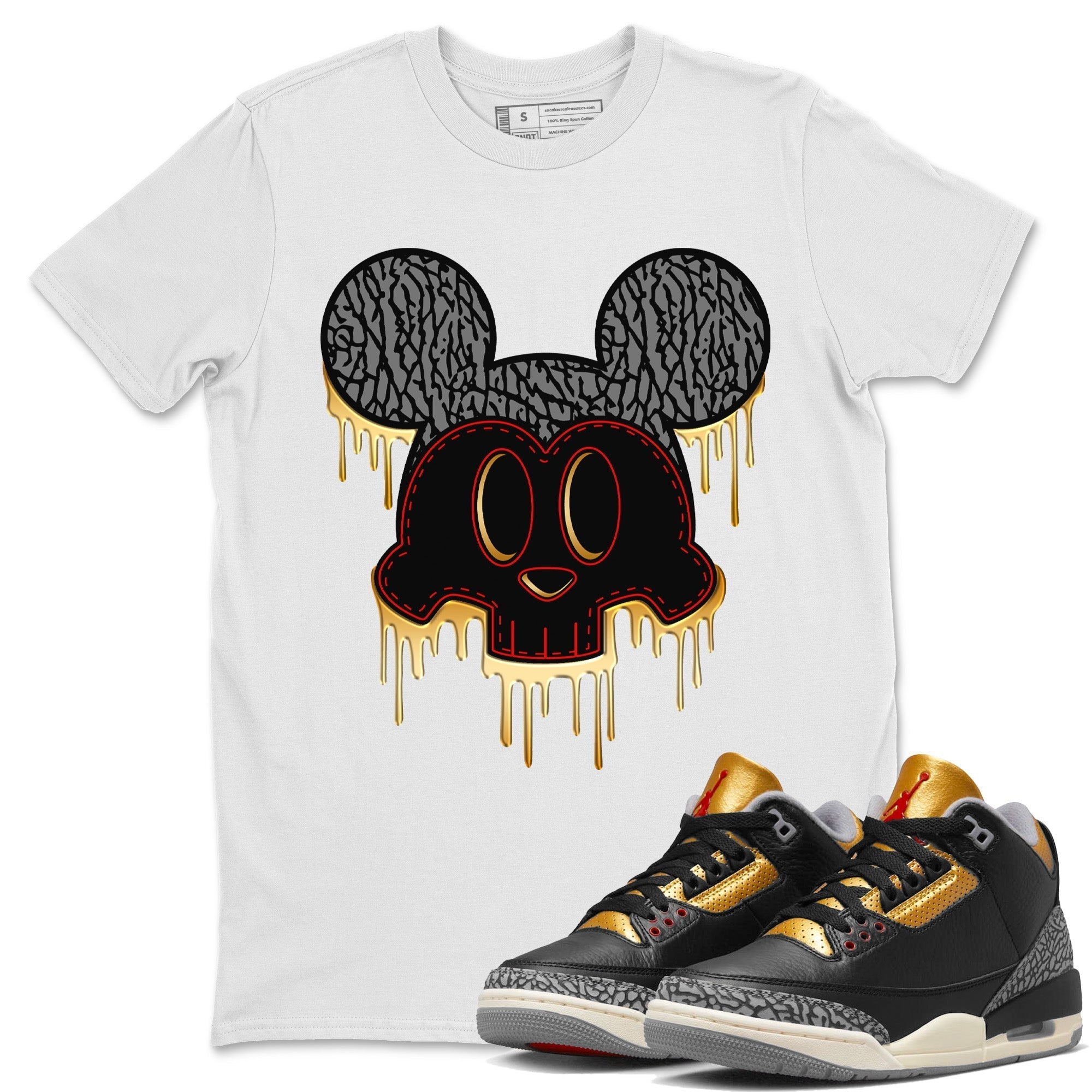 Skull Mouse Unisex Tops - Air Jordan 3 Black Gold
