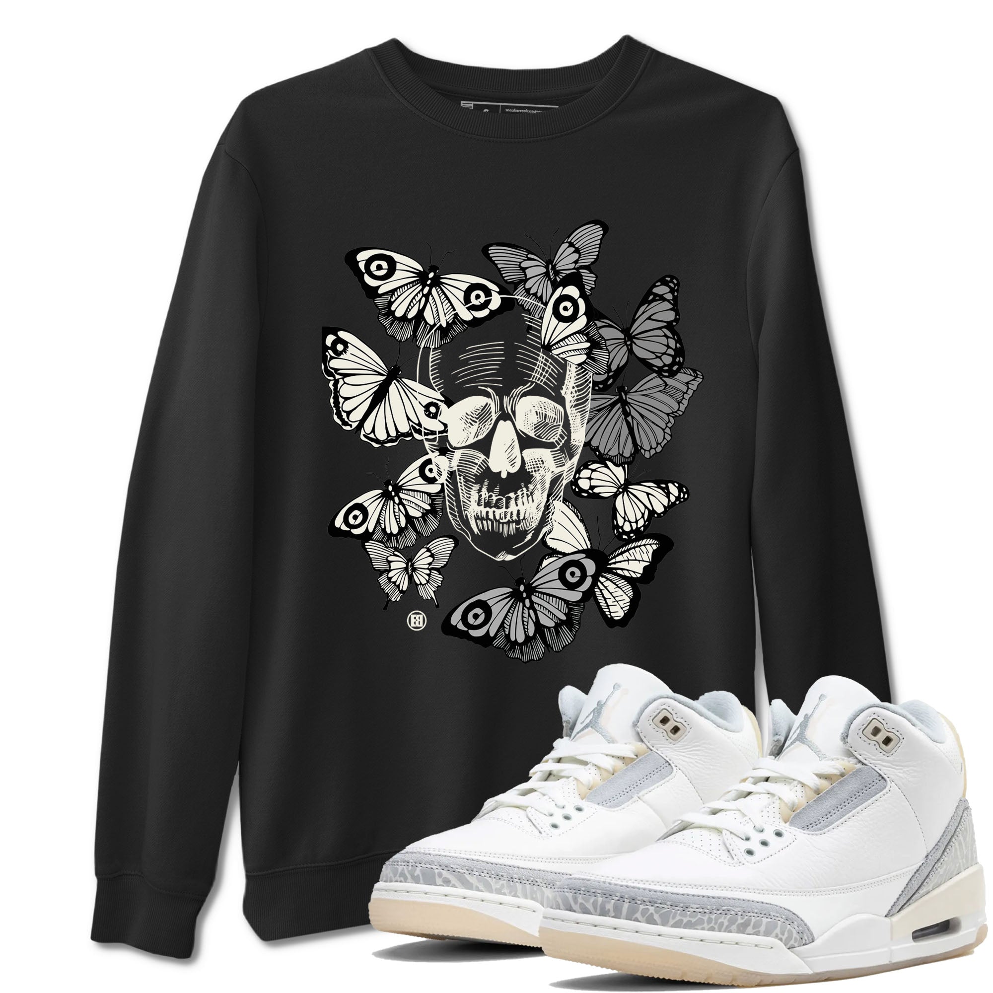 Skull With Butterflies snkmatch Tees - Air Jordan 3 Ivory