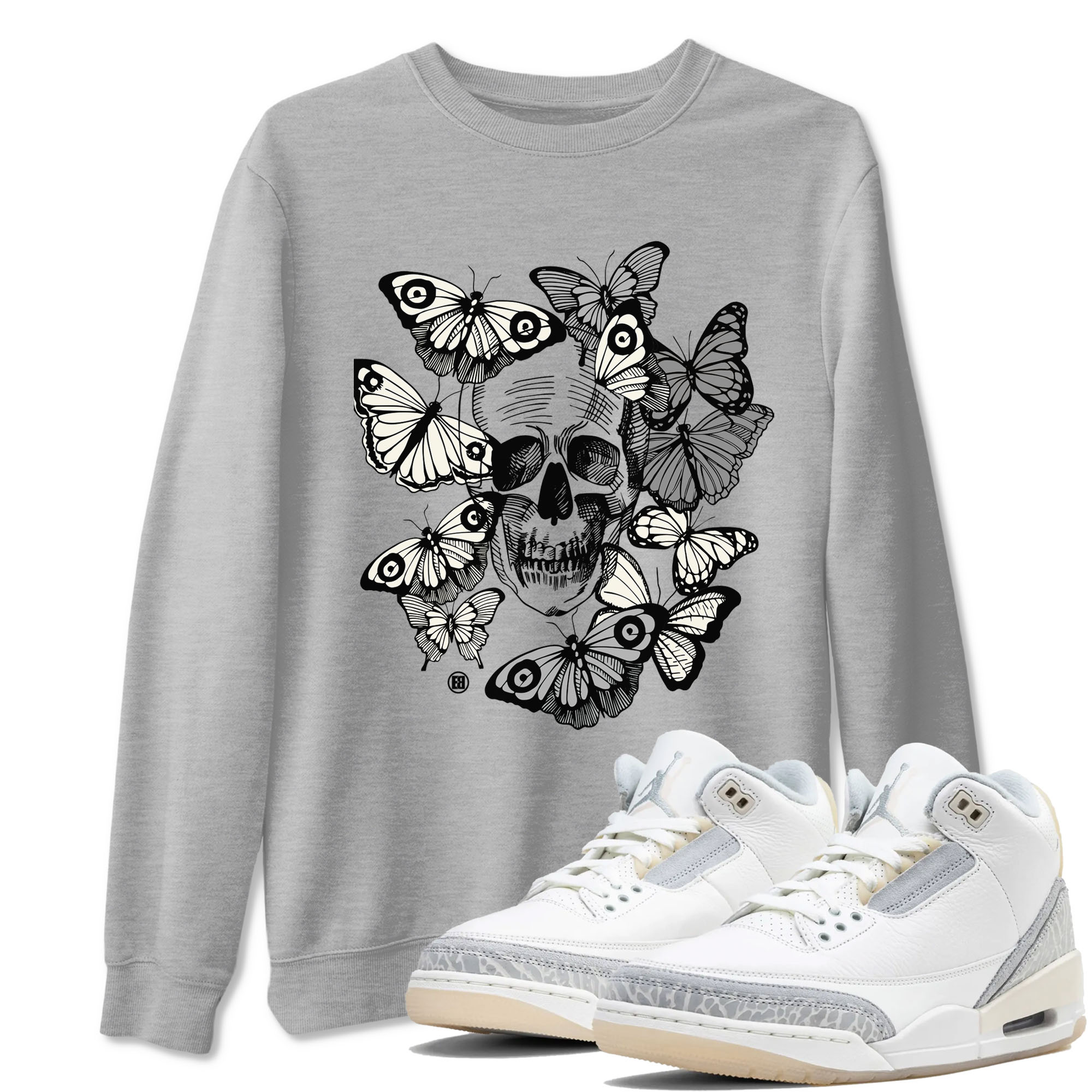 Skull With Butterflies snkmatch Tees - Air Jordan 3 Ivory