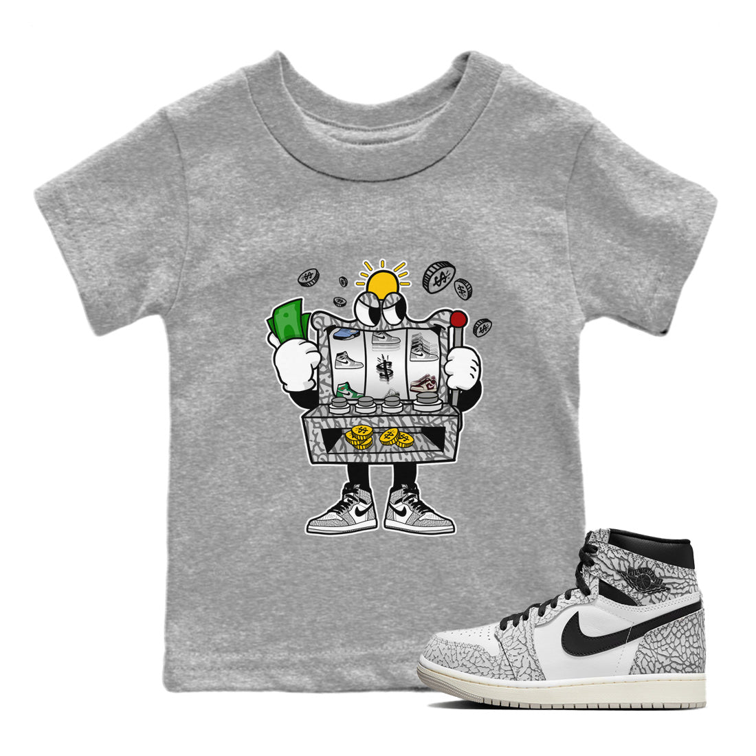 Slot Machine Kids Tops - Air Jordan 1 White Cement