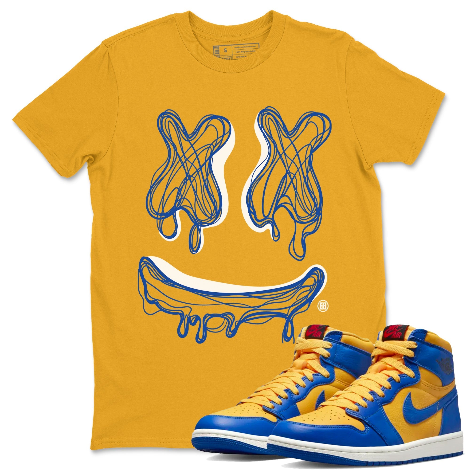 Smile Doodle snkmatch Tees - Air Jordan 1 Game Royal Varsity Maize