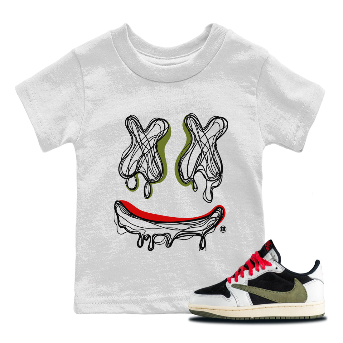 Smile Doodle snkmatch Tees Kids - Air Jordan 1 Travis Scott Olive