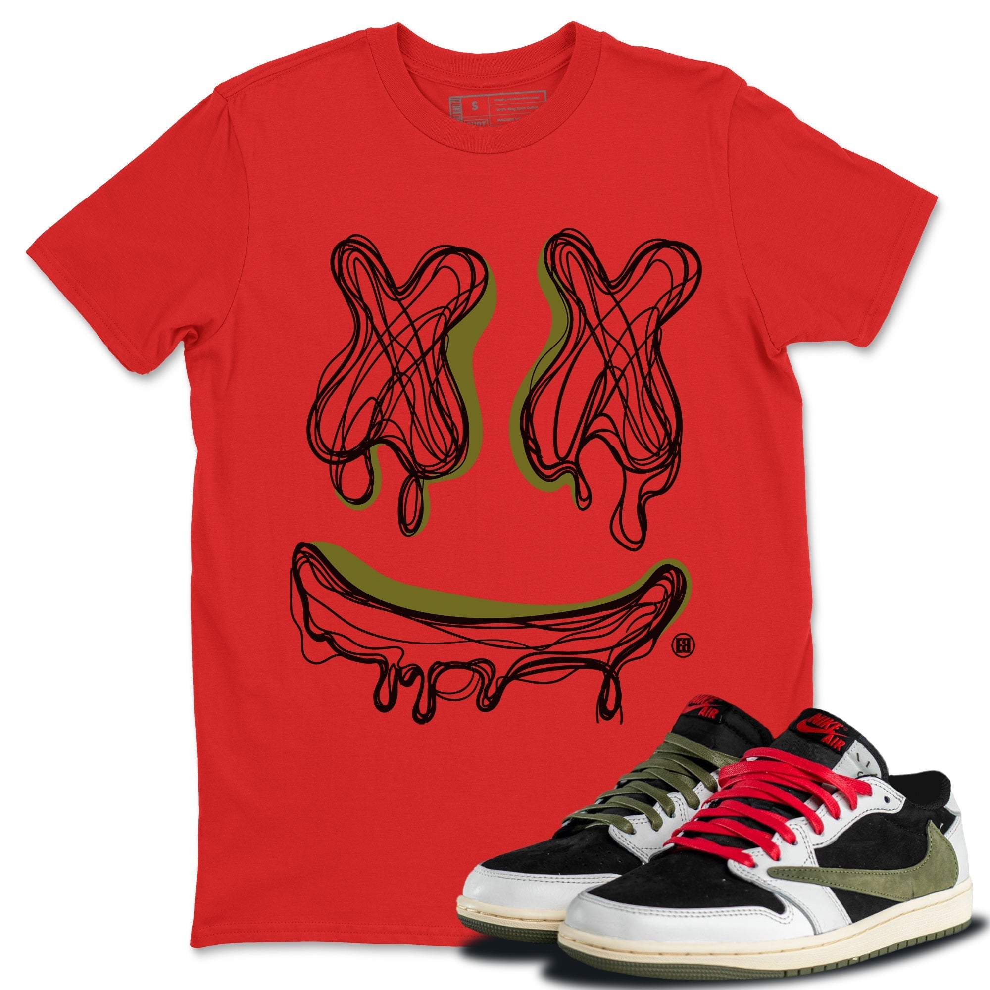 Smile Doodle snkmatch Tees - Air Jordan 1 Travis Scott Olive
