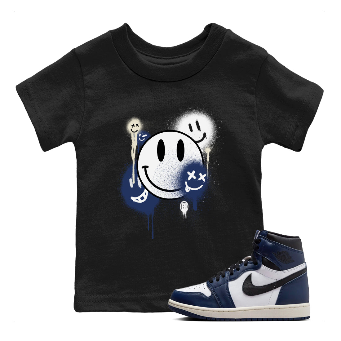 Smile Painting snkmatch Tees Kids - Air Jordan 1 Midnight Navy