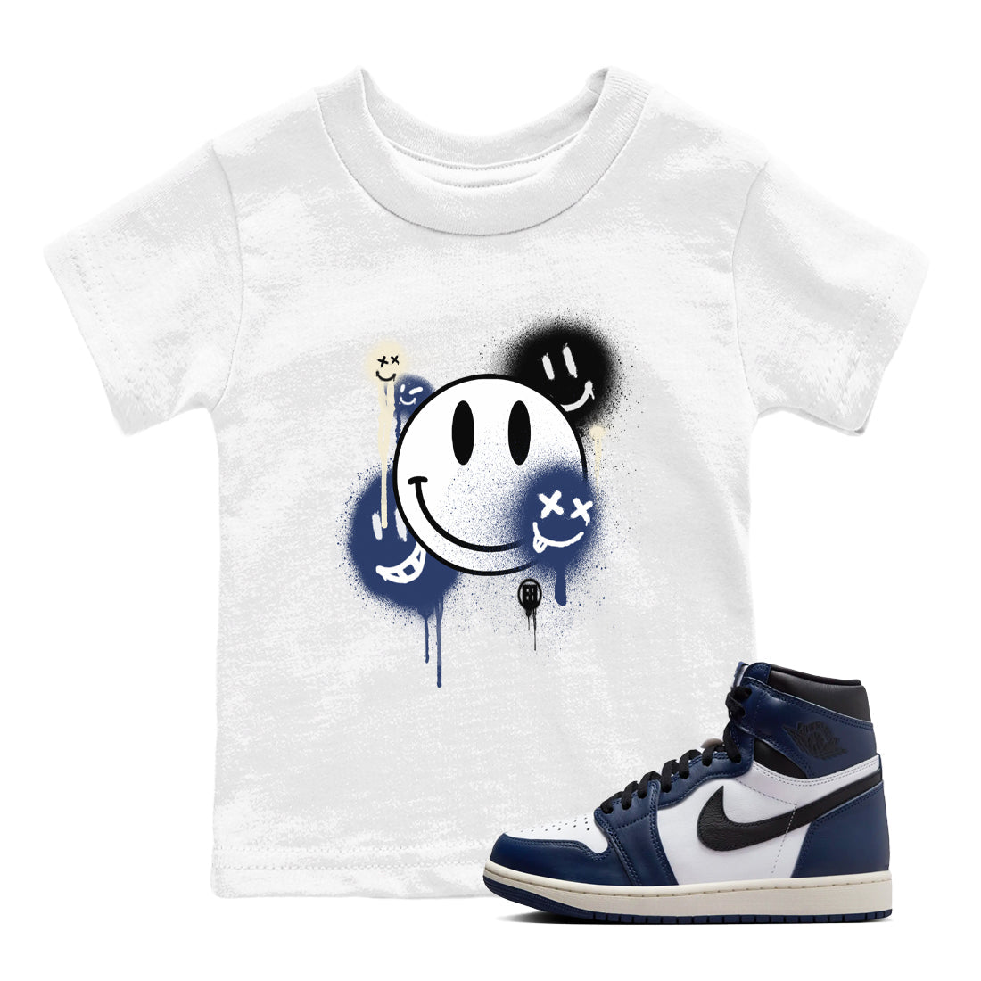 Smile Painting snkmatch Tees Kids - Air Jordan 1 Midnight Navy