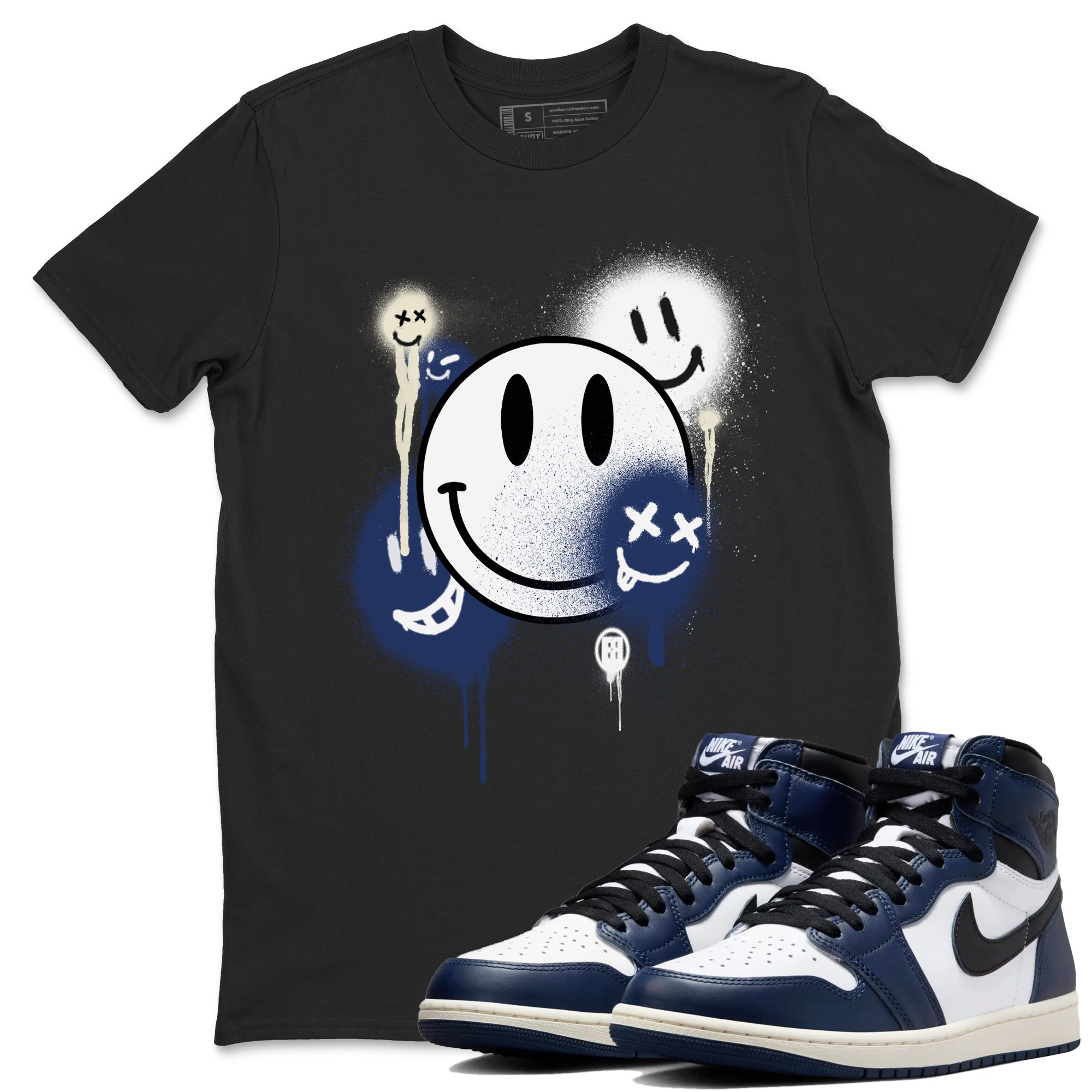 Smile Painting snkmatch Tees - Air Jordan 1 Midnight Navy