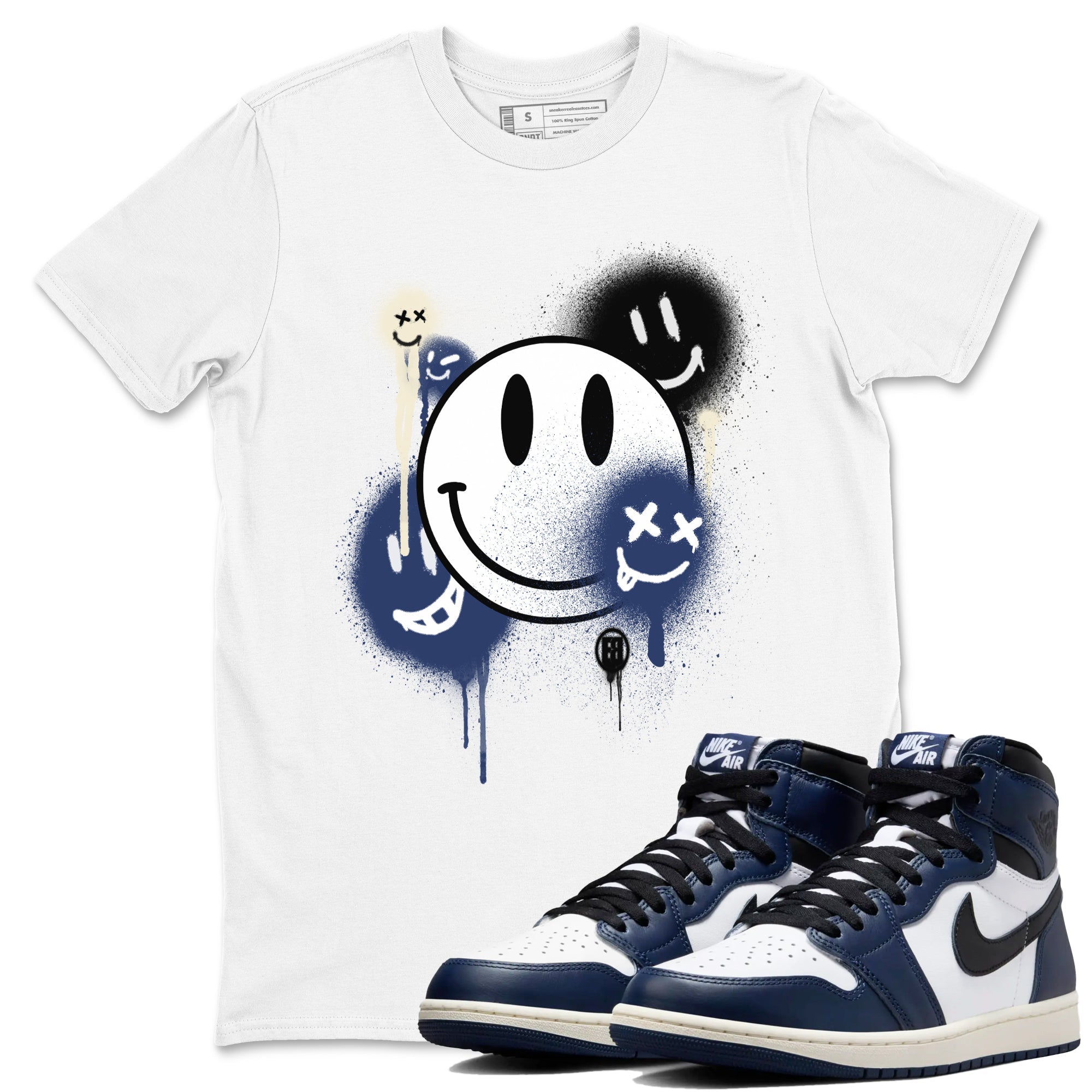 Smile Painting snkmatch Tees - Air Jordan 1 Midnight Navy