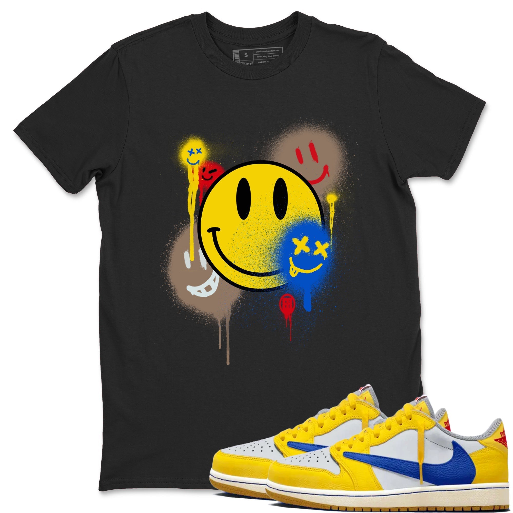 Smile Painting snkmatch Tees - Air Jordan 1 Travis Scott Canary