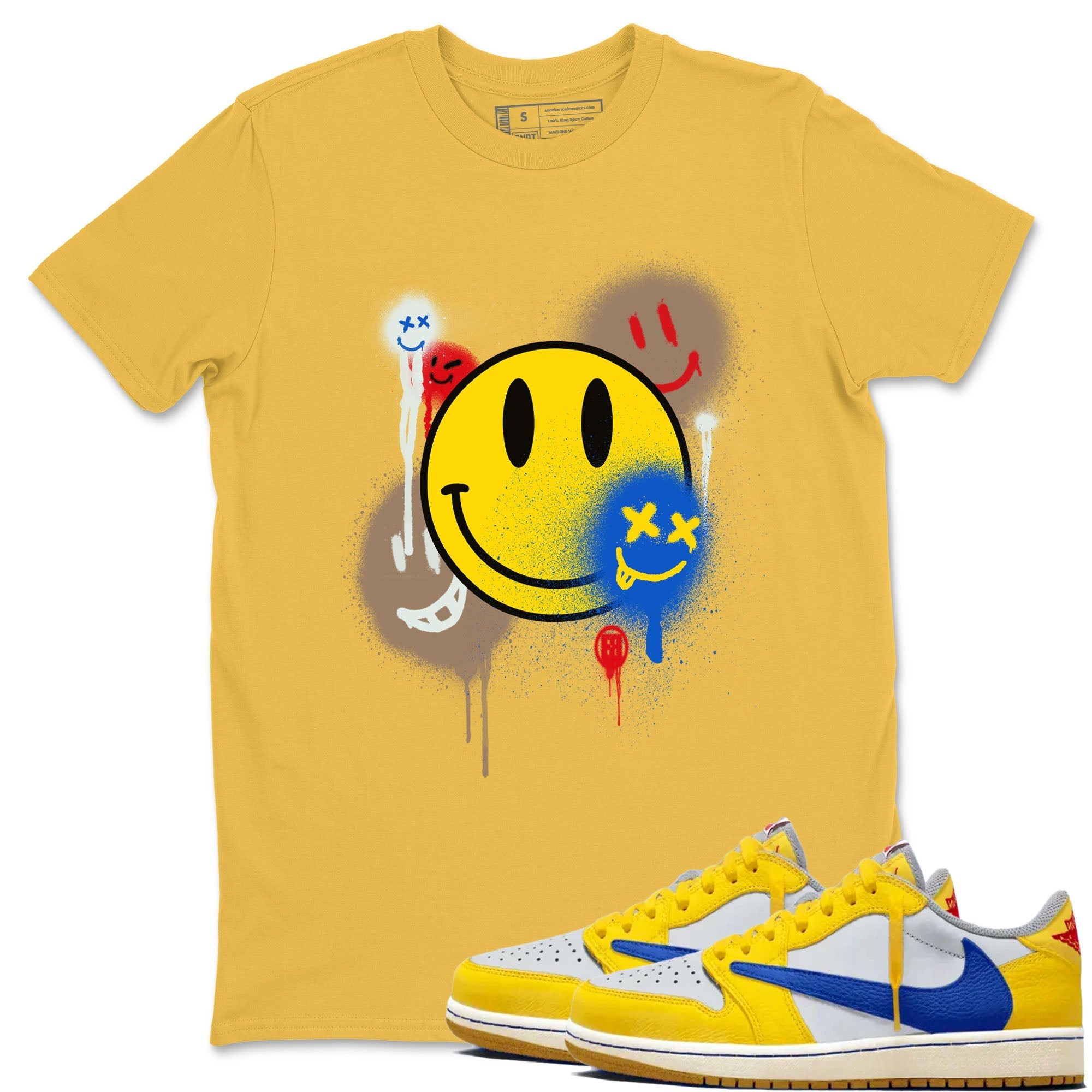 Smile Painting snkmatch Tees - Air Jordan 1 Travis Scott Canary