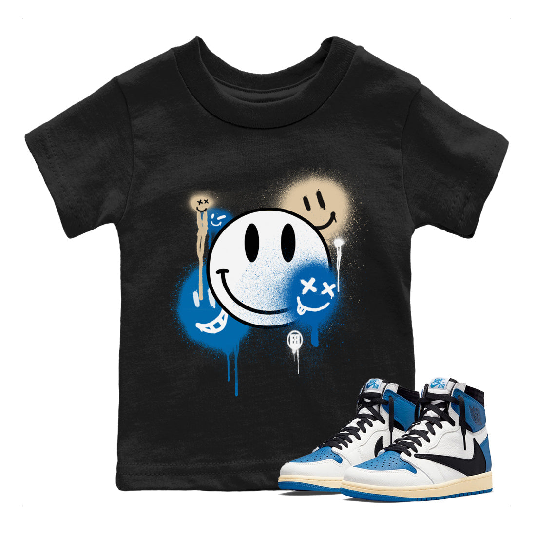Smile Painting Kids Tops - Air Jordan 1 Travis Scott Fragment