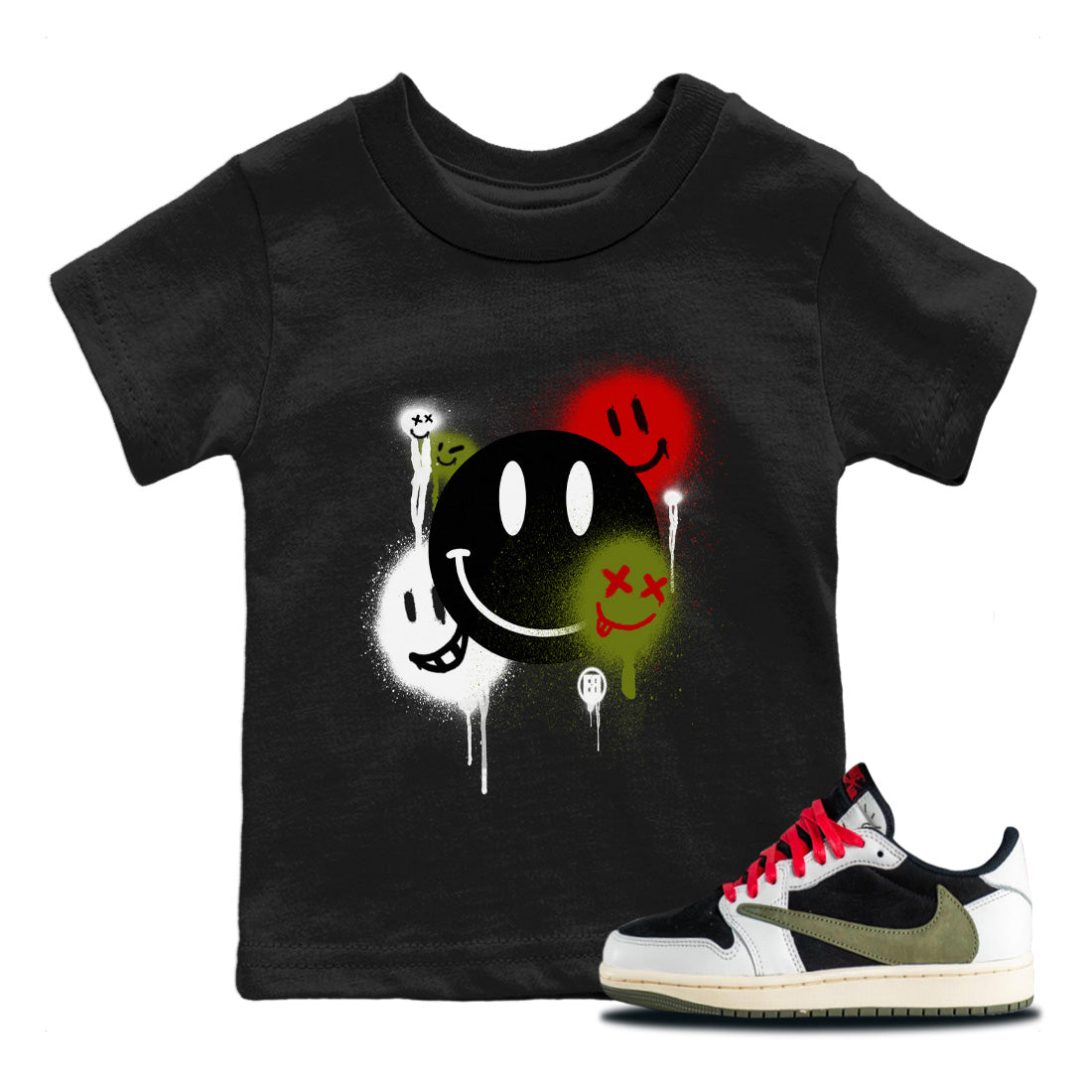 Smile Painting Kids Tops - Air Jordan 1 Travis Scott Olive