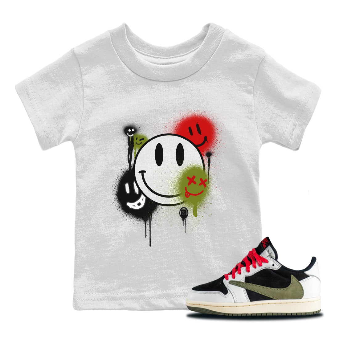 Smile Painting Kids Tops - Air Jordan 1 Travis Scott Olive