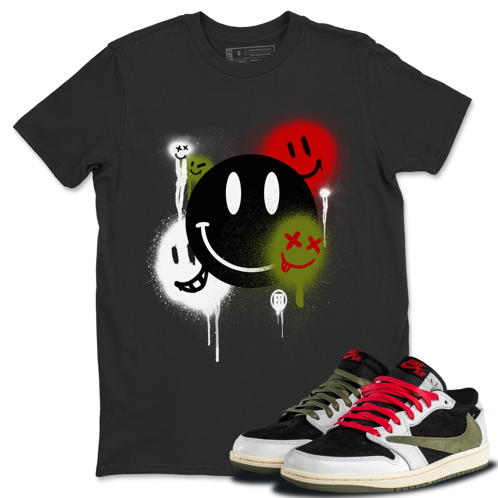 Smile Painting Unisex Tops - Air Jordan 1 Travis Scott Olive