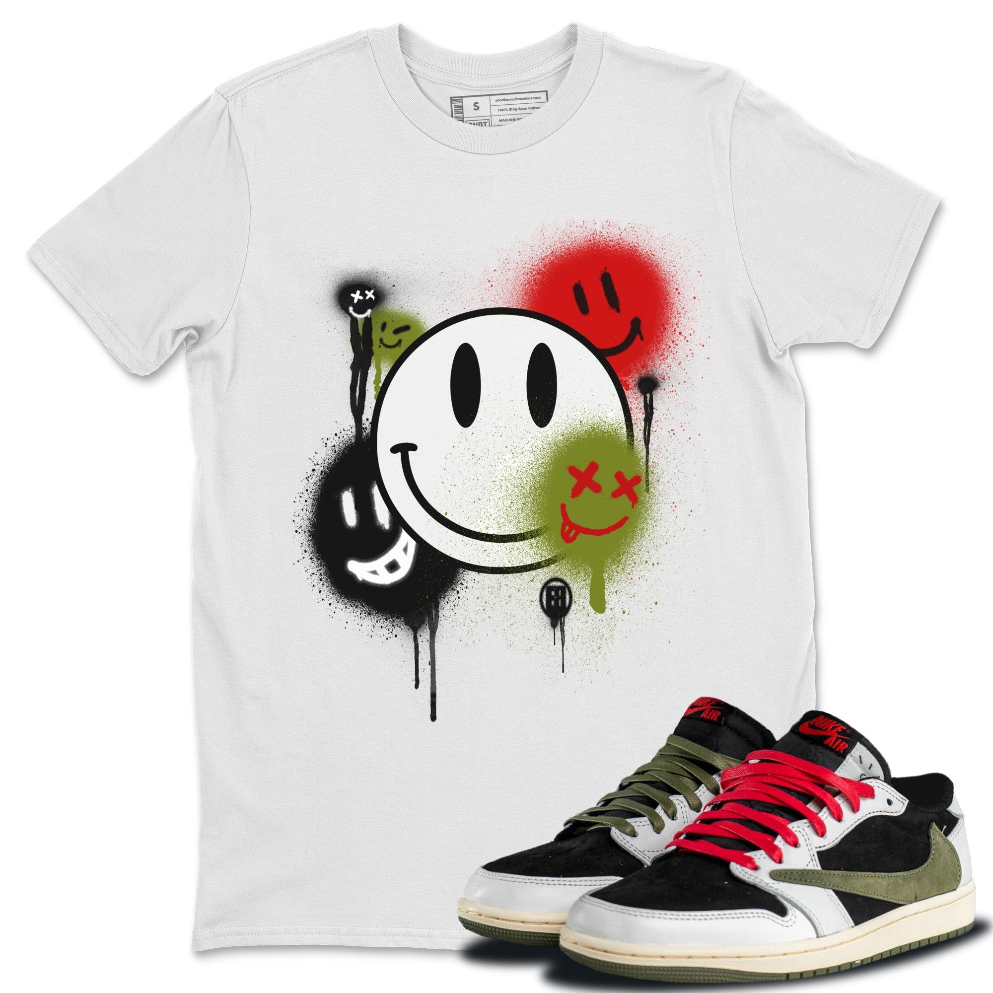 Smile Painting Unisex Tops - Air Jordan 1 Travis Scott Olive