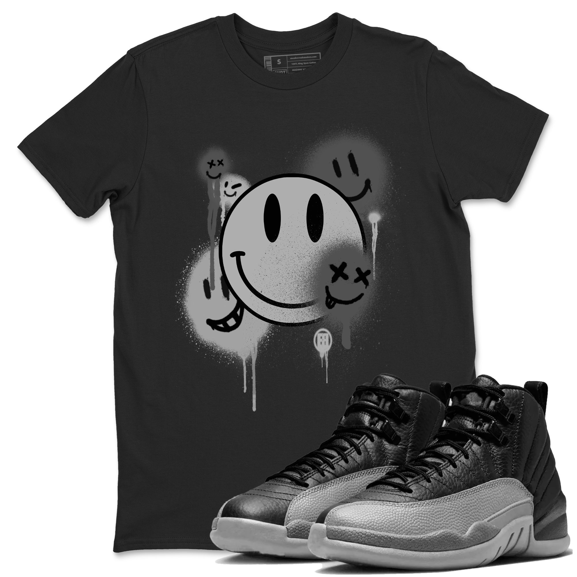 Smile Painting snkmatch Tees - Air Jordan 12 Black Wolf Grey
