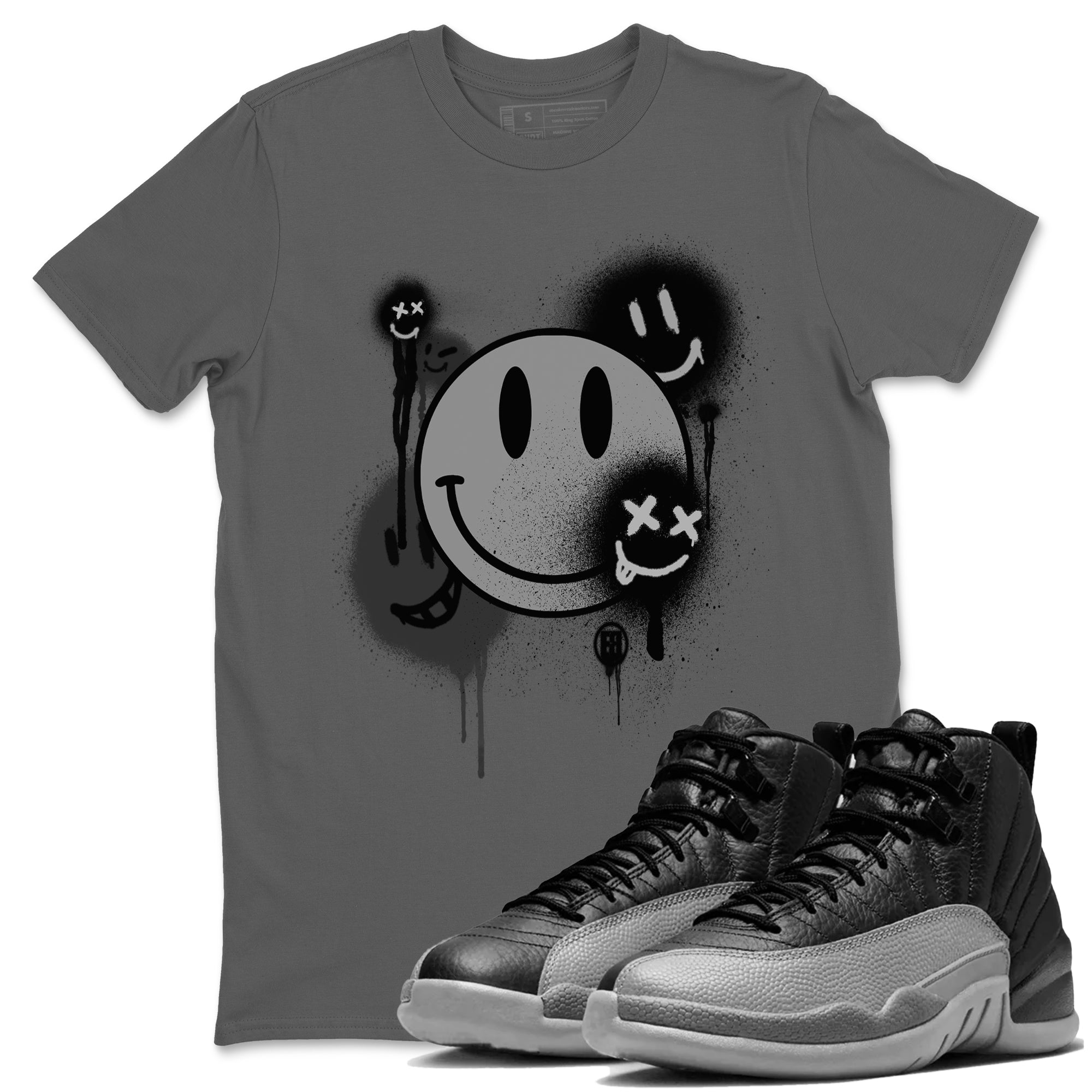Smile Painting snkmatch Tees - Air Jordan 12 Black Wolf Grey