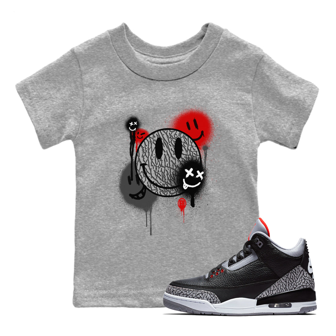 Smile Painting snkmatch Tees Kids - Air Jordan 3 Black Cement