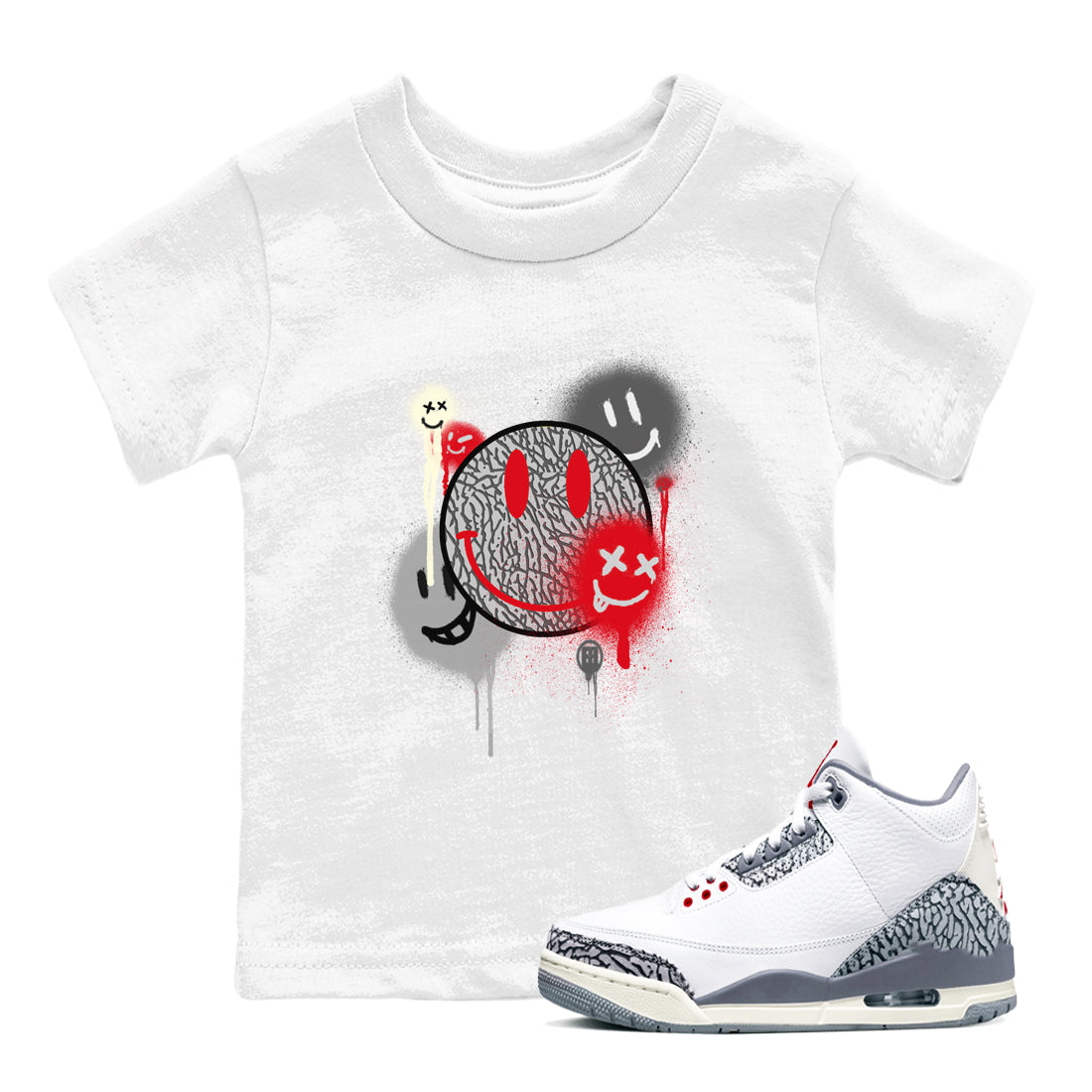 Smile Painting snkmatch Tees Kids - Air Jordan 3 Cement Grey