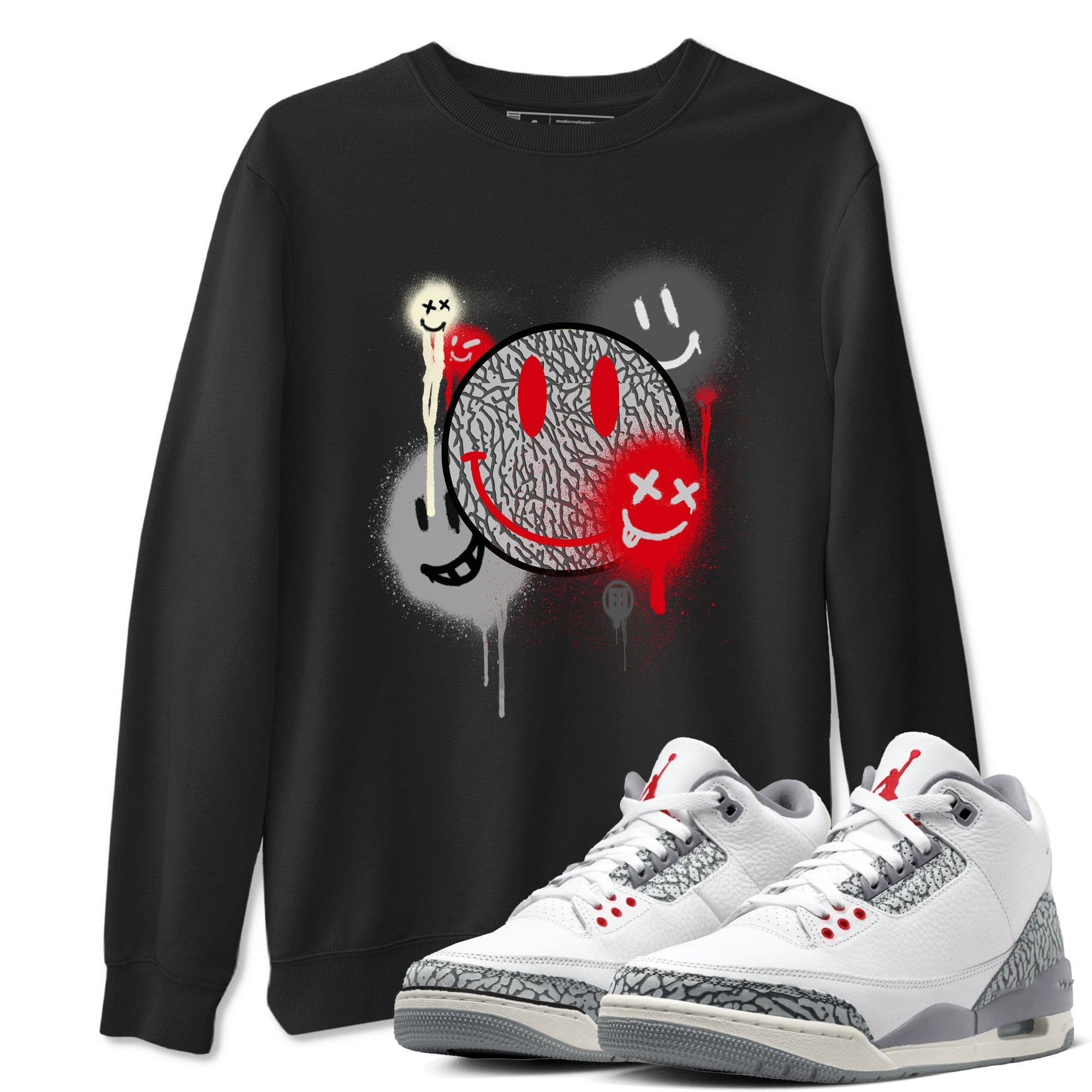 Smile Painting snkmatch Tees - Air Jordan 3 Cement Grey