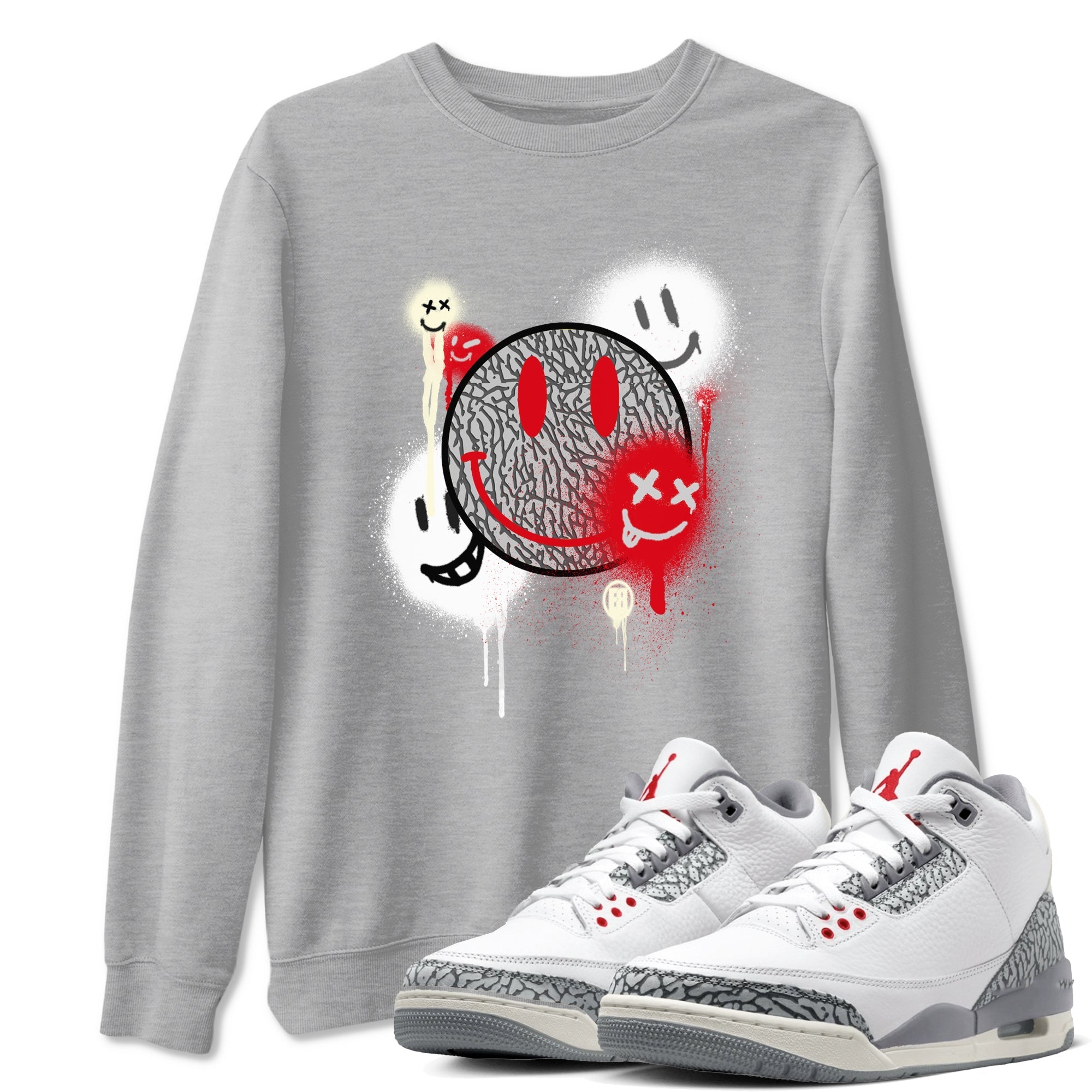 Smile Painting snkmatch Tees - Air Jordan 3 Cement Grey