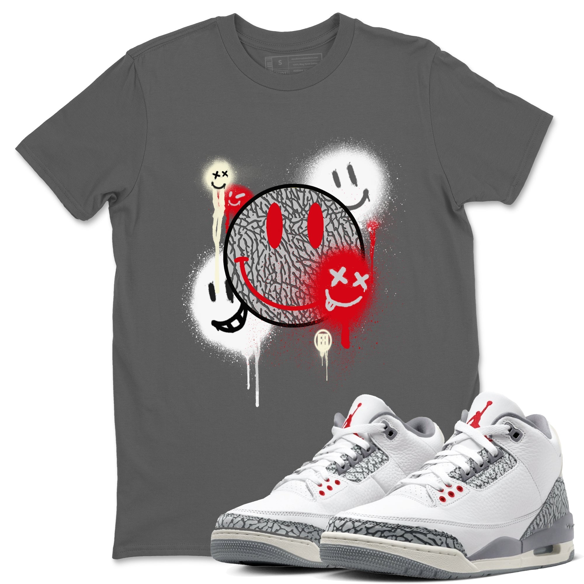 Smile Painting snkmatch Tees - Air Jordan 3 Cement Grey