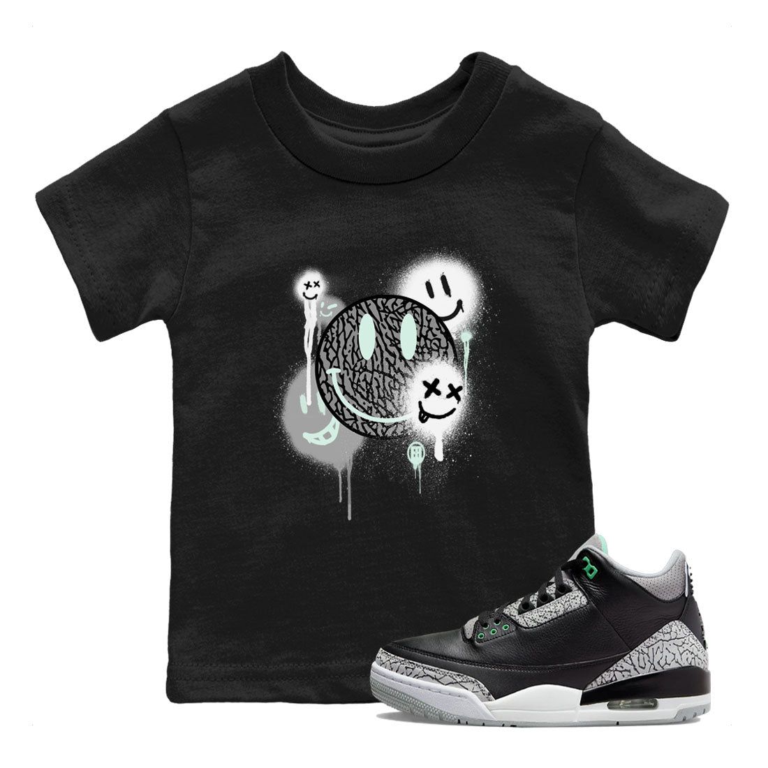 Smile Painting snkmatch Tees Kids - Air Jordan 3 Green Glow