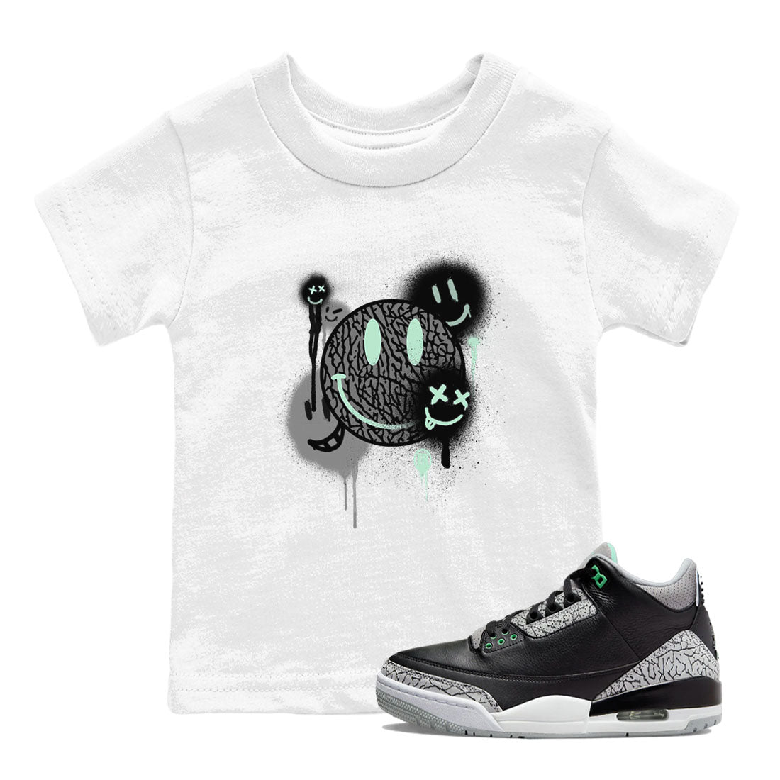 Smile Painting snkmatch Tees Kids - Air Jordan 3 Green Glow