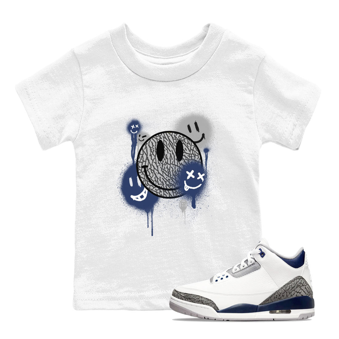 Smile Painting snkmatch Tees Kids - Air Jordan 3 Midnight Navy 2023