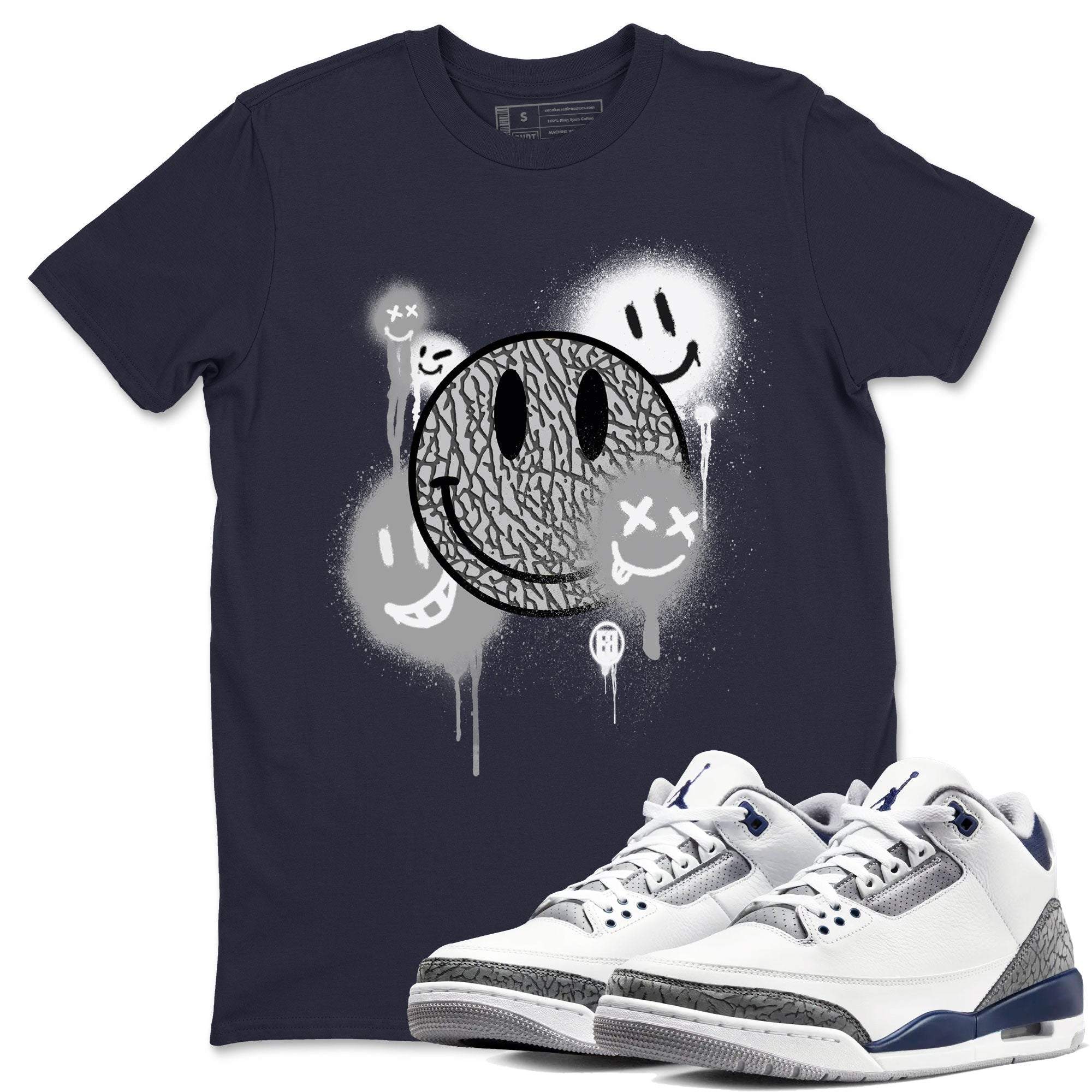 Smile Painting snkmatch Tees - Air Jordan 3 Midnight Navy 2023