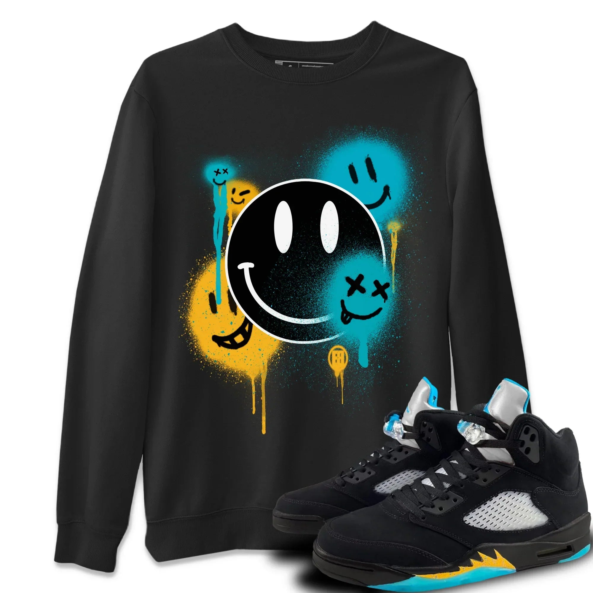 Smile Painting Unisex Tops - Air Jordan 5 Aqua