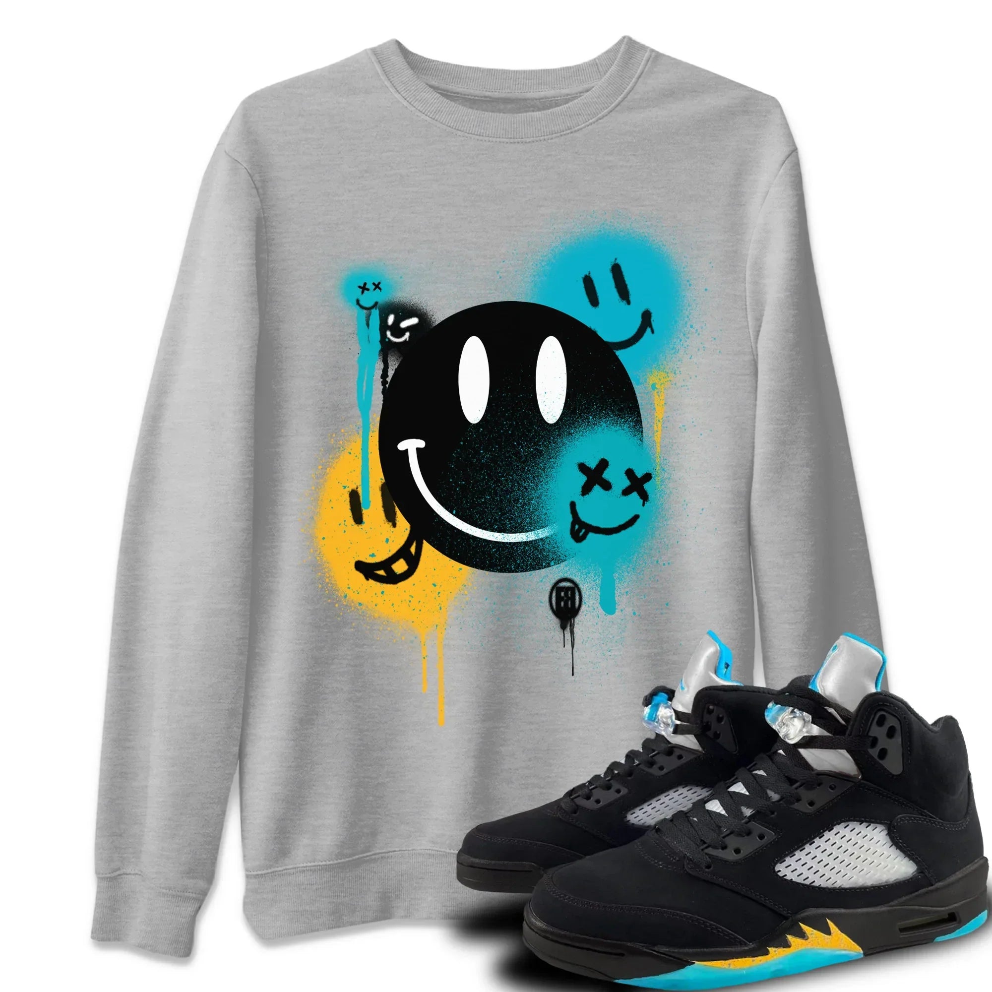 Smile Painting Unisex Tops - Air Jordan 5 Aqua