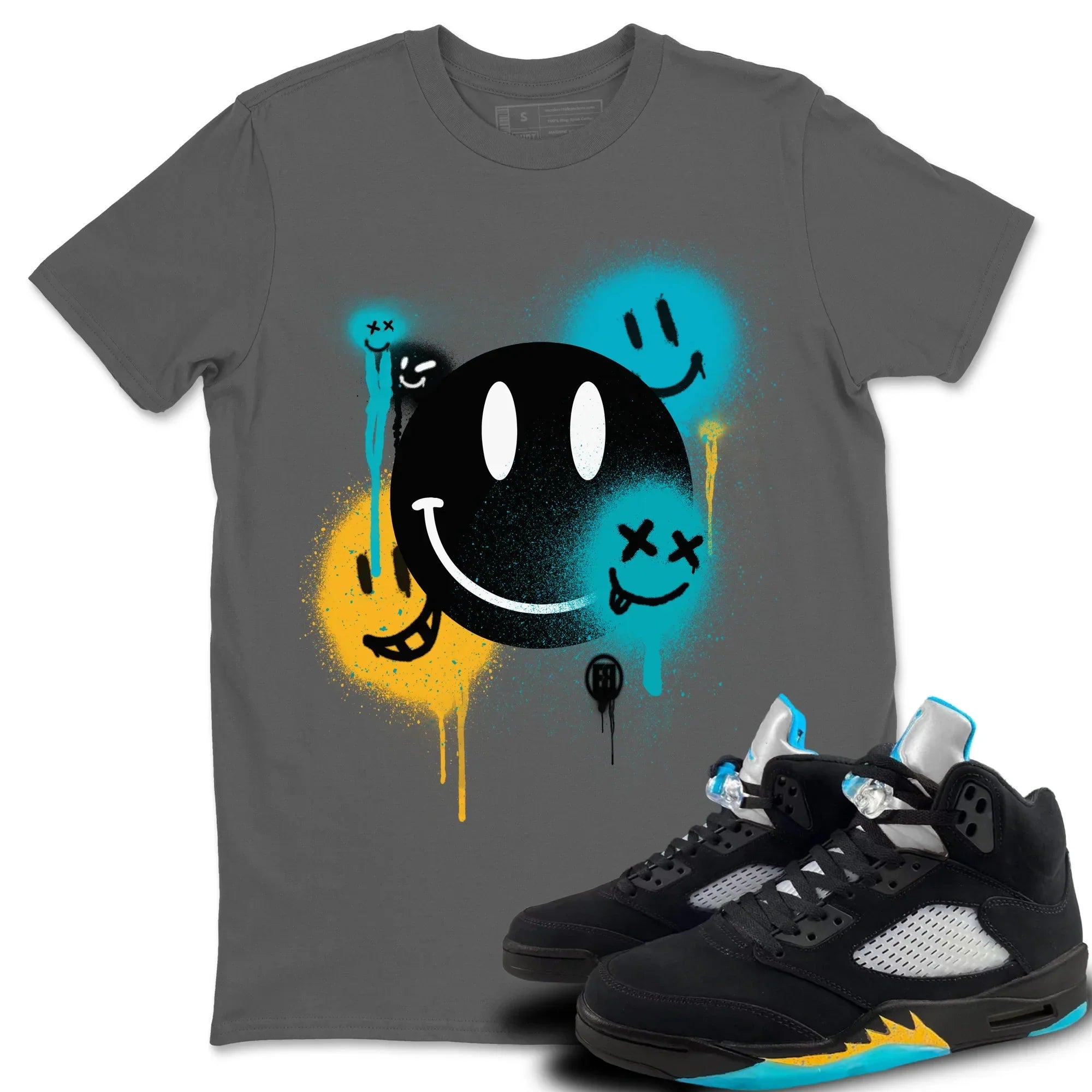 Smile Painting Unisex Tops - Air Jordan 5 Aqua