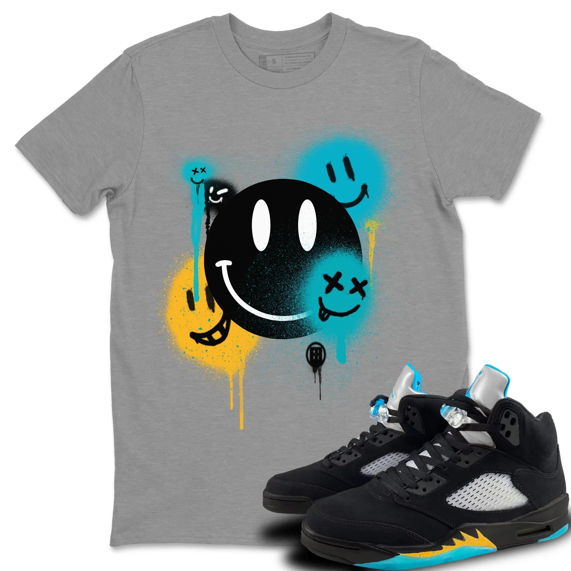 Smile Painting Unisex Tops - Air Jordan 5 Aqua