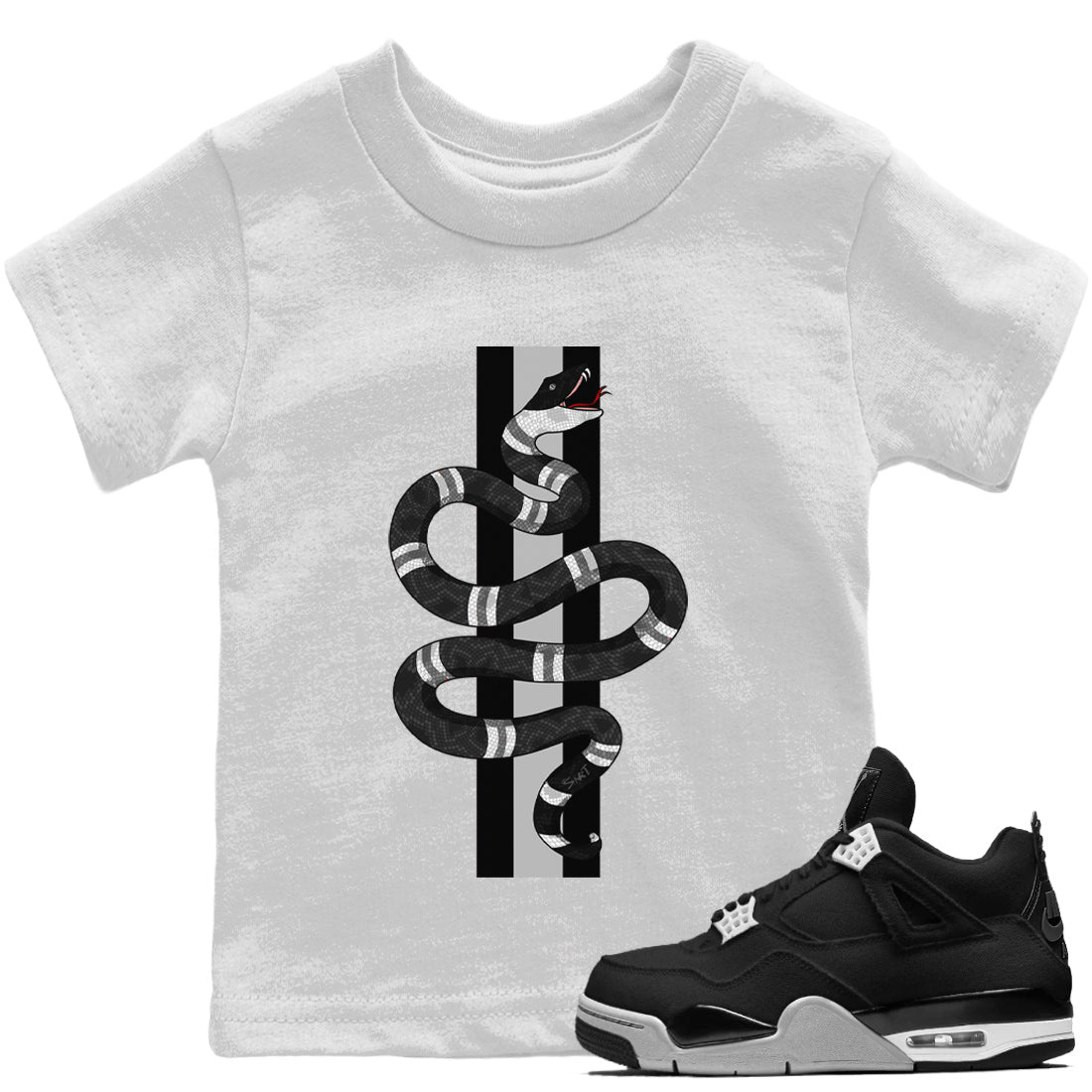 Snake Kids Tops - Air Jordan 4 Black Canvas