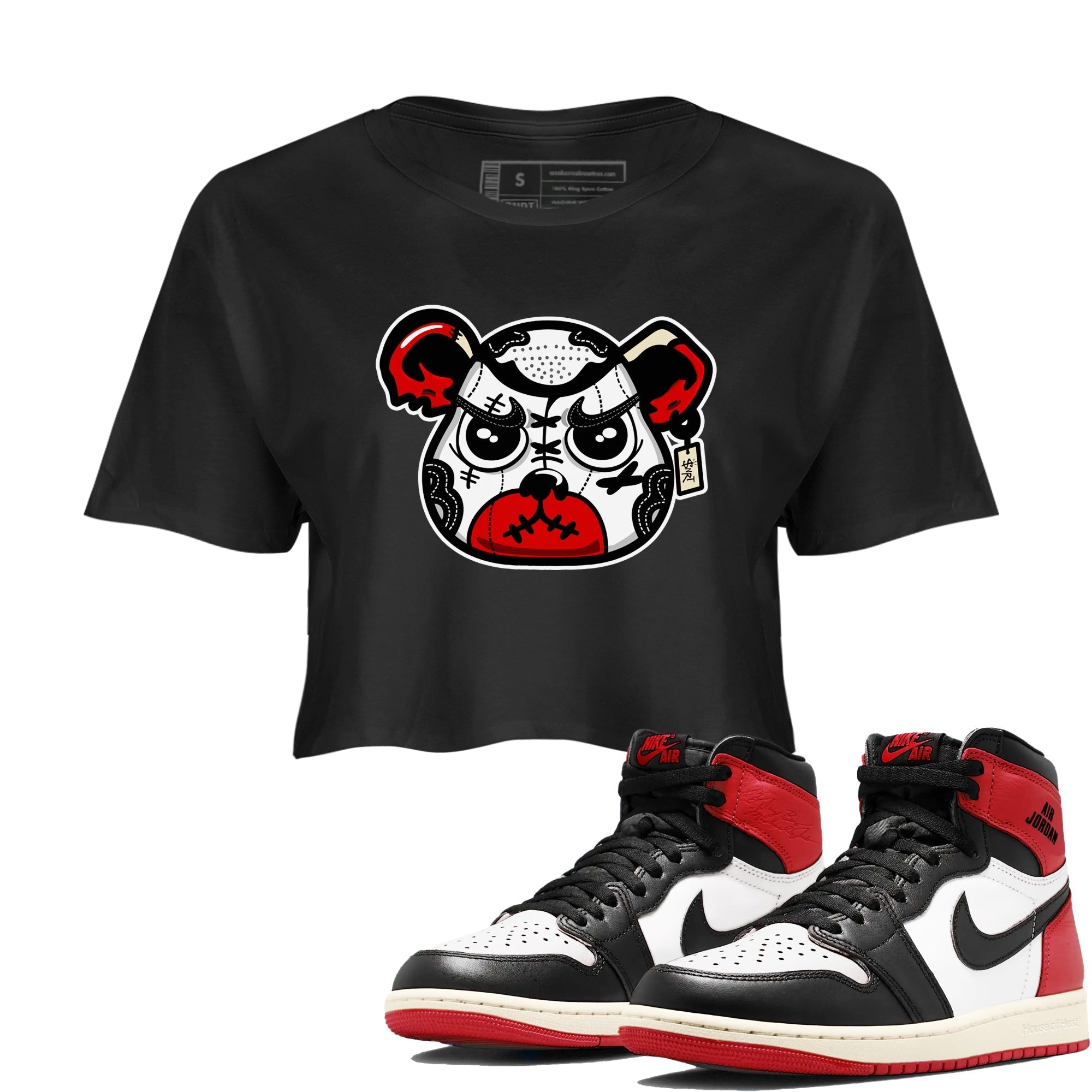 snkmatch Bear Face snkmatch Women's Top - Air Jordan 1 Black Toe Reimagined