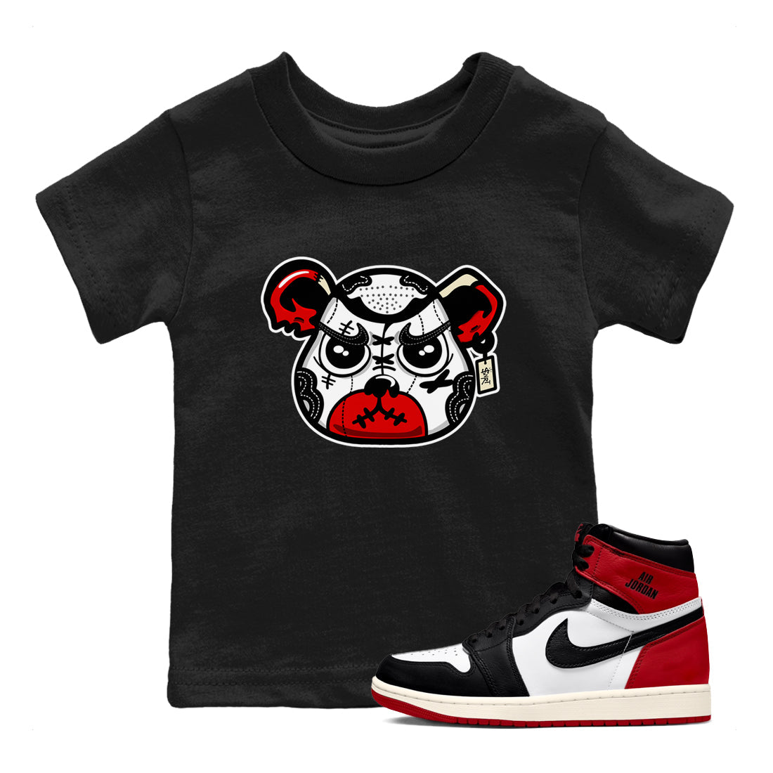 snkmatch Bear Face snkmatch Tees Kids - Air Jordan 1 Black Toe Reimagined