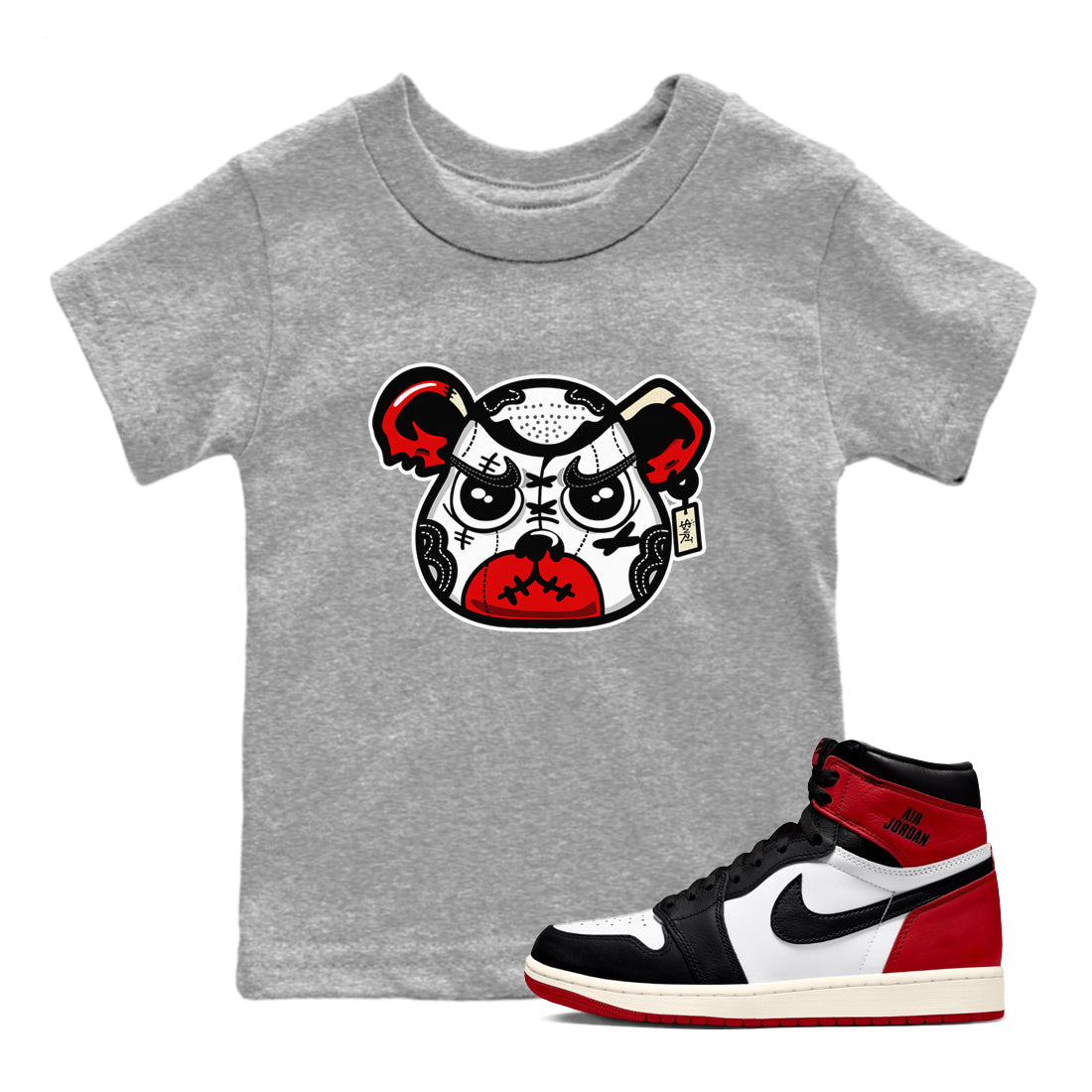 snkmatch Bear Face snkmatch Tees Kids - Air Jordan 1 Black Toe Reimagined
