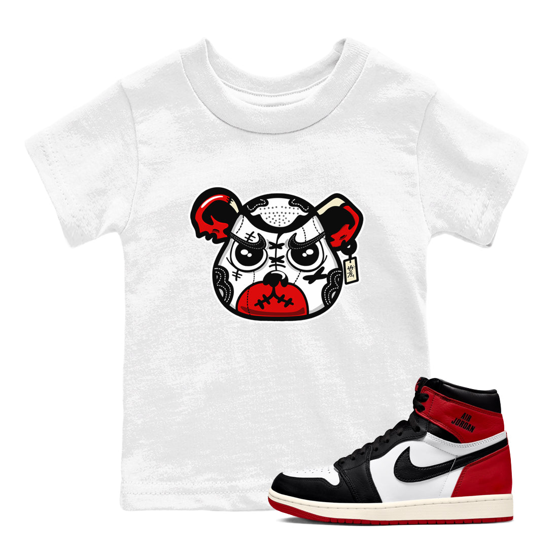 snkmatch Bear Face snkmatch Tees Kids - Air Jordan 1 Black Toe Reimagined