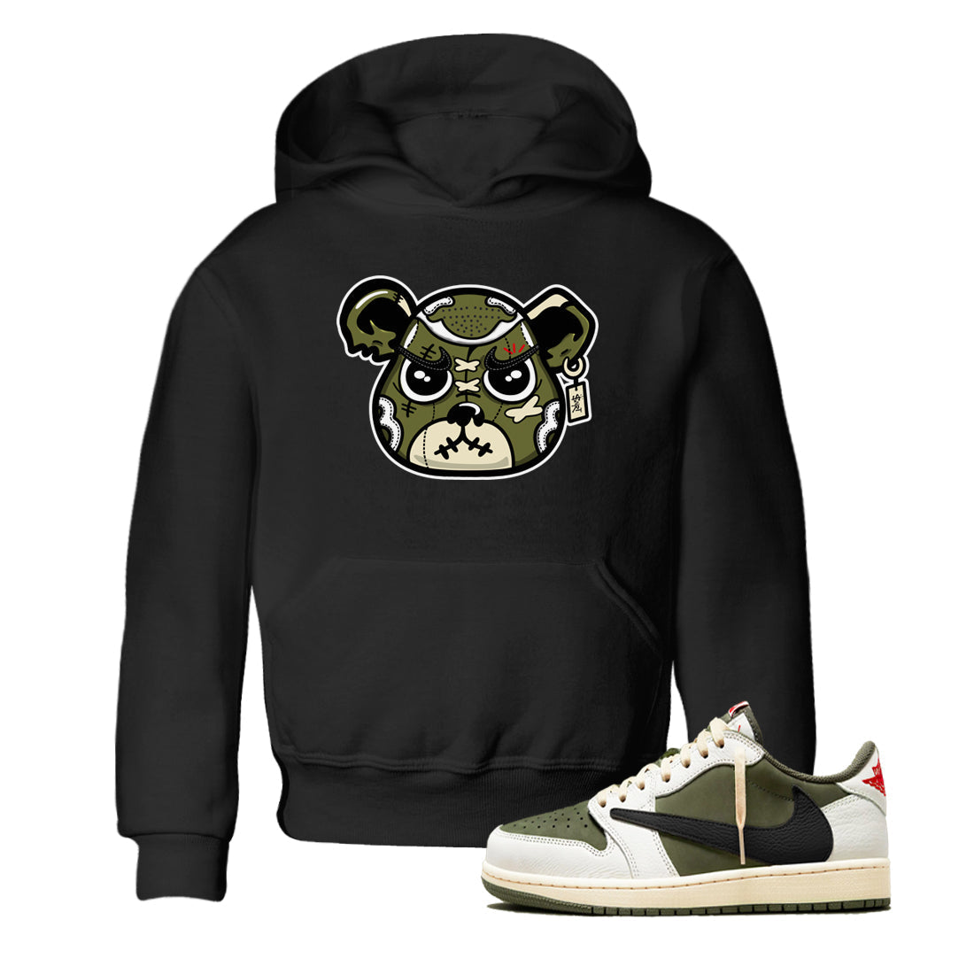 snkmatch Bear Face snkmatch Tees Kids - Air Jordan 1 Travis Scott Medium Olive