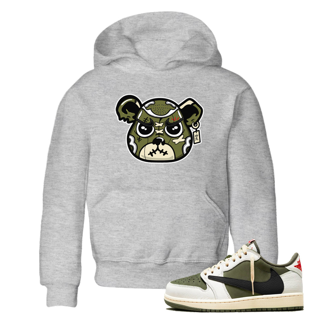 snkmatch Bear Face snkmatch Tees Kids - Air Jordan 1 Travis Scott Medium Olive