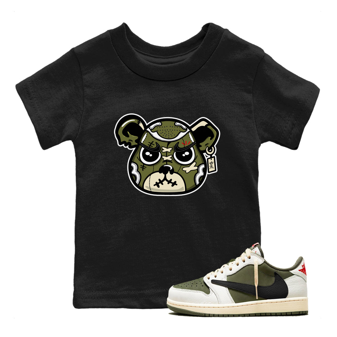 snkmatch Bear Face snkmatch Tees Kids - Air Jordan 1 Travis Scott Medium Olive