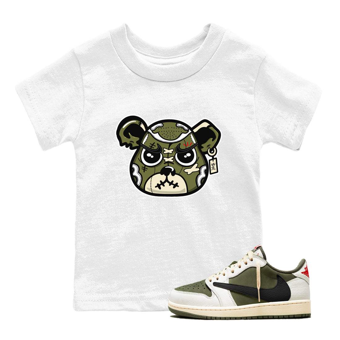 snkmatch Bear Face snkmatch Tees Kids - Air Jordan 1 Travis Scott Medium Olive