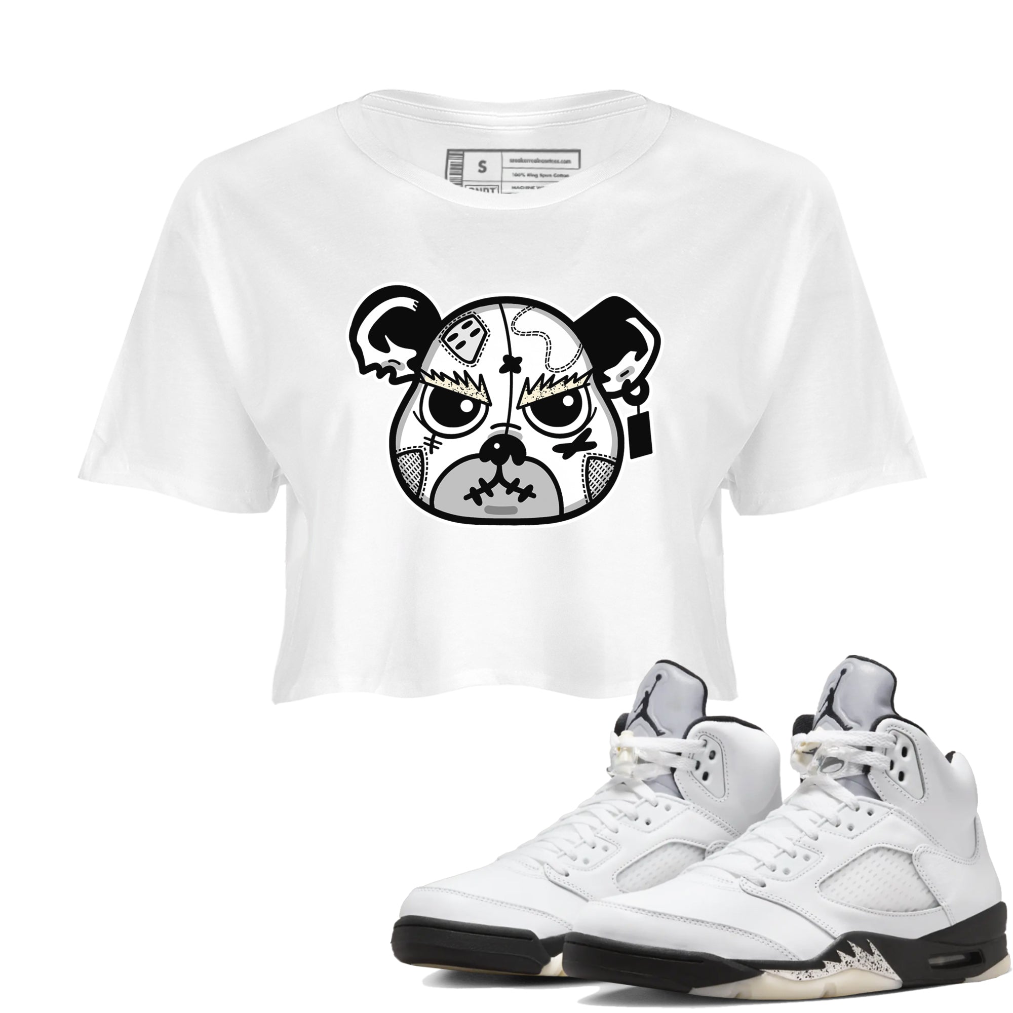 snkmatch Bear Face snkmatch Women's Top - Air Jordan 5 White Black
