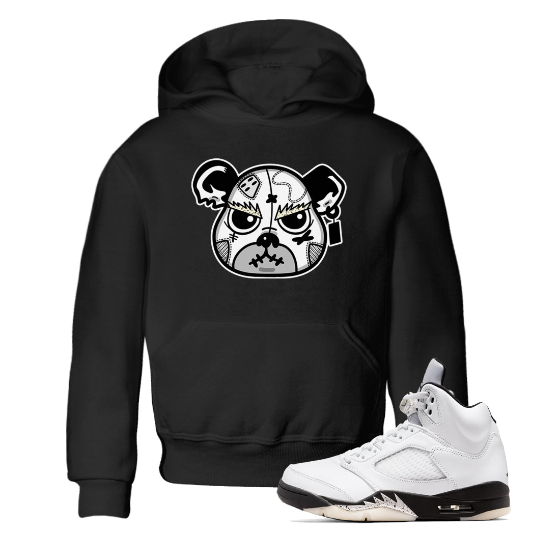 snkmatch Bear Face snkmatch Tees Kids - Air Jordan 5 White Black
